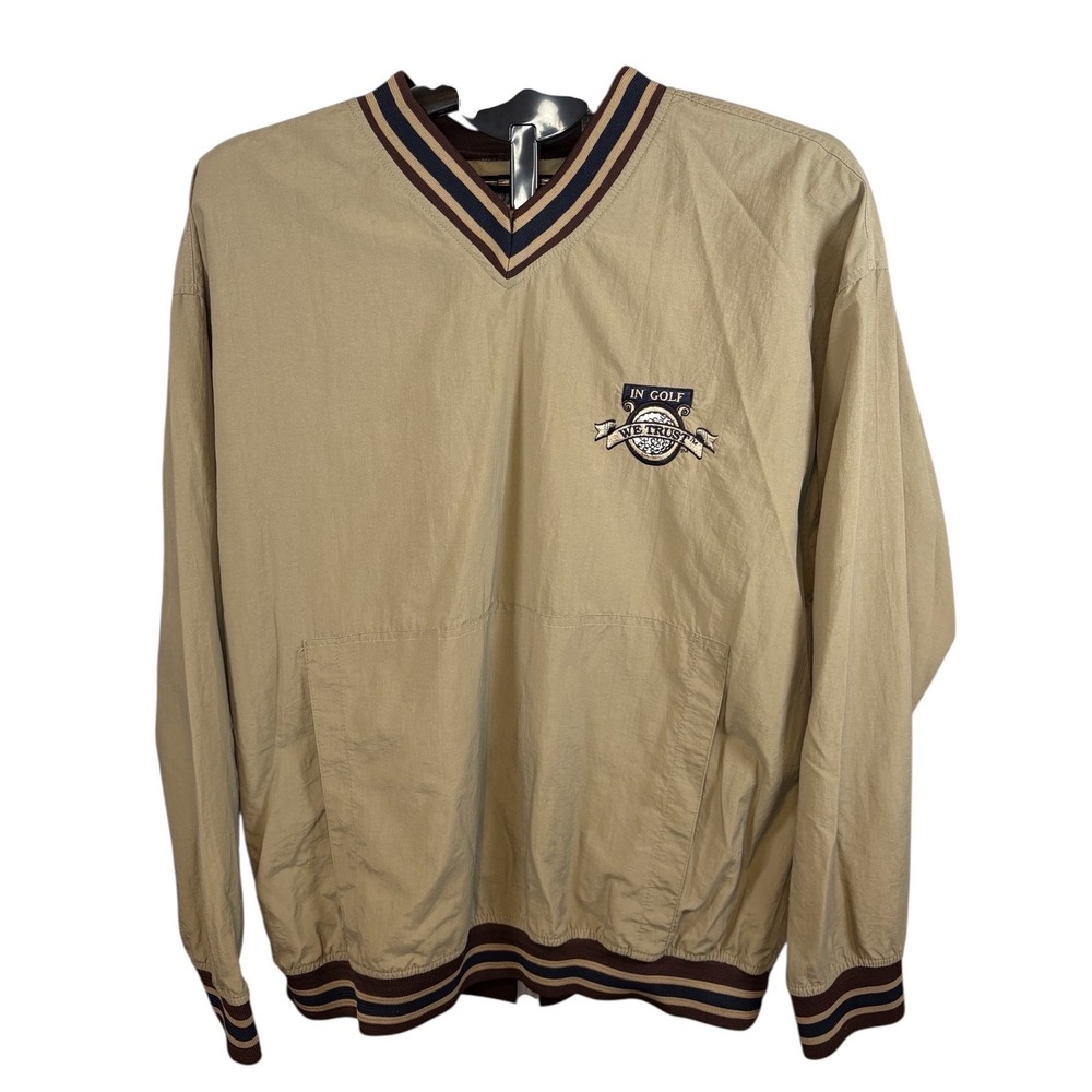 Vintage Diner Authentic Tradition In Golf We Trust Tan Nylon Windbreaker Large